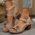 Women's Flowers Chunky Heel Sandals Summer Plus Size Platform Shoes