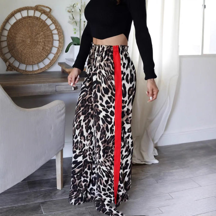 Leopard Print Stitching Temperament Loose-fitting Wide-leg Trousers