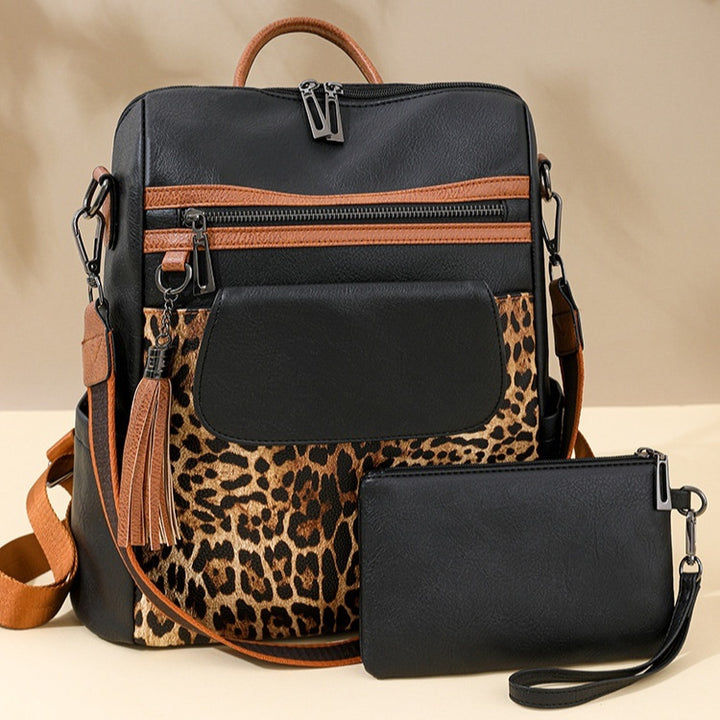 Vintage Leopard Print Fashion Large Capacity Backpack