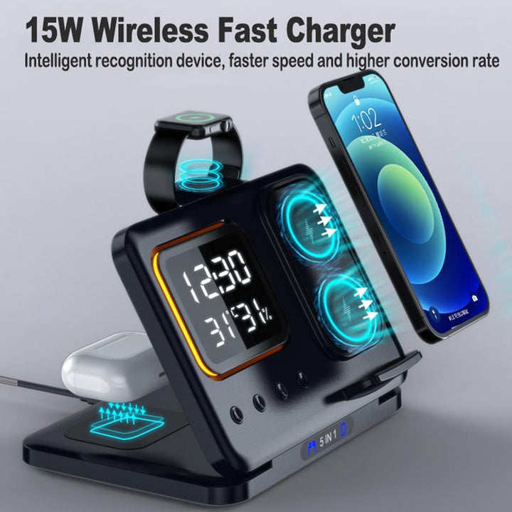 🚀 15W Wireless Charger 5-in-1 – The Ultimate Smart Charging Solution! 📱⌚🎧