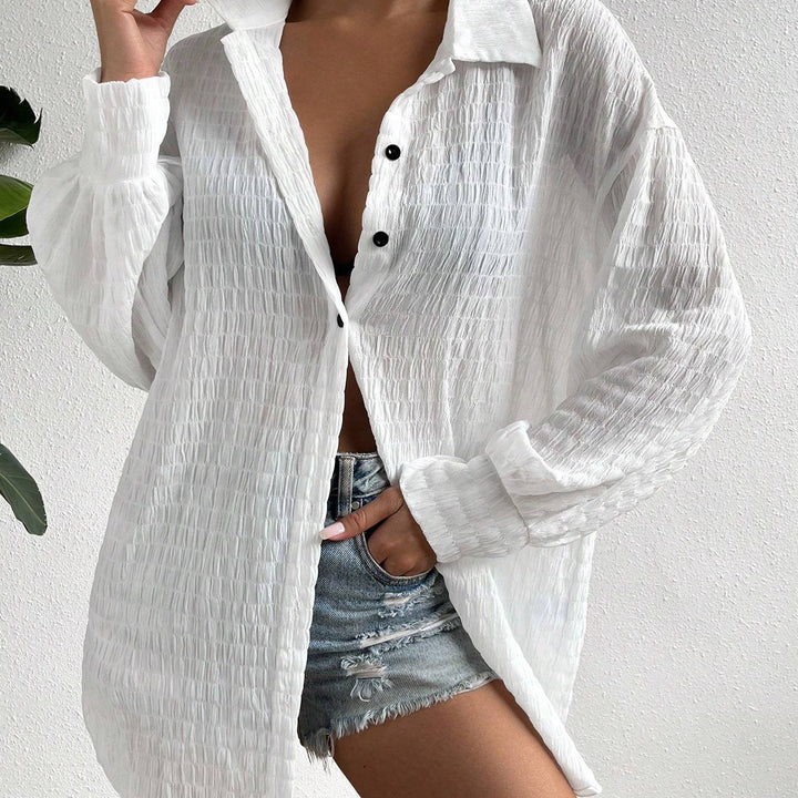 Drop Shoulder Button Front Kimono,Long Sleeve Tops