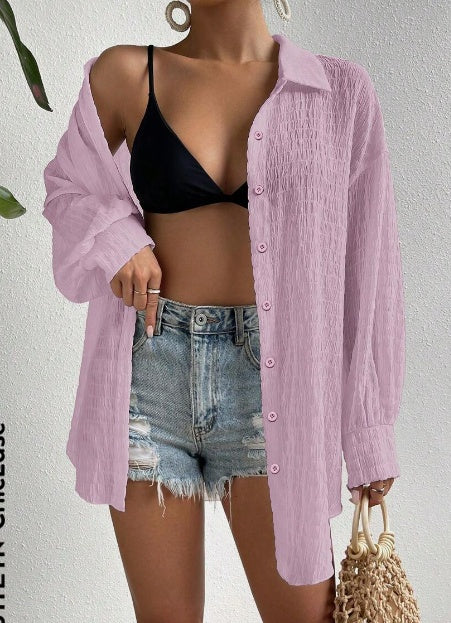 Drop Shoulder Button Front Kimono,Long Sleeve Tops