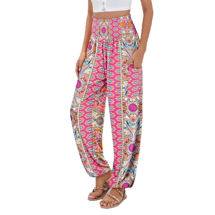 Sling Smocking Waist Positioning Printed Wide Leg Jumpsuit