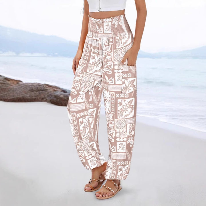 Sling Smocking Waist Positioning Printed Wide Leg Jumpsuit