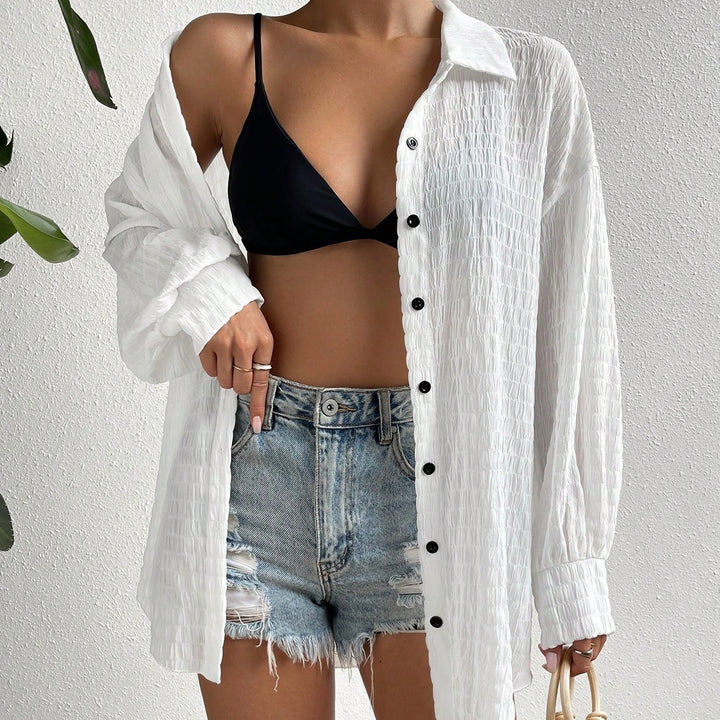 Drop Shoulder Button Front Kimono,Long Sleeve Tops