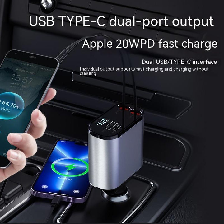 🚀 Metal Car Charger 100W – Super Fast Charging for USB &amp; Type-C Devices!