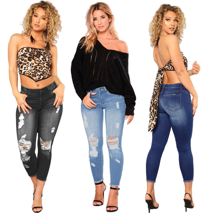 Ripped Denim Women's Pants Tight