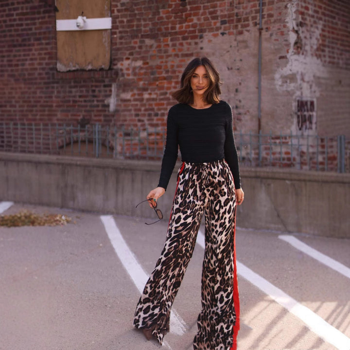 Leopard Print Stitching Temperament Loose-fitting Wide-leg Trousers