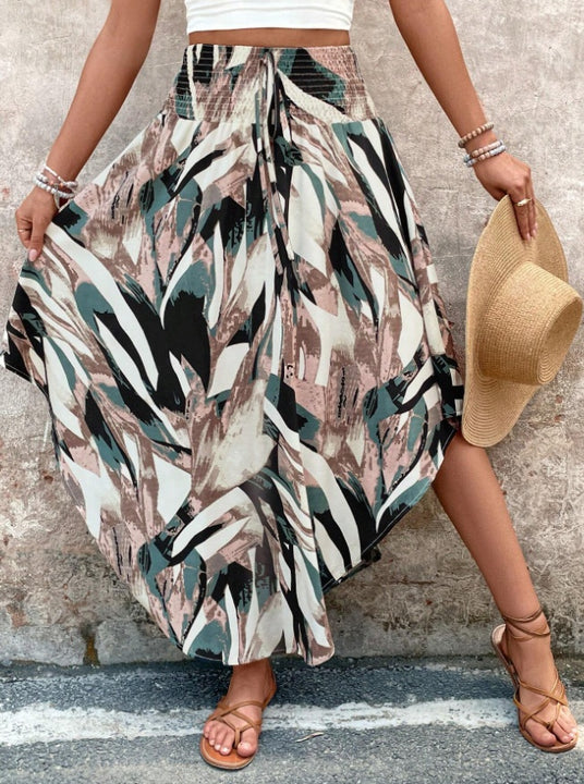 Women Contrast Color Print Random Cut Skirt